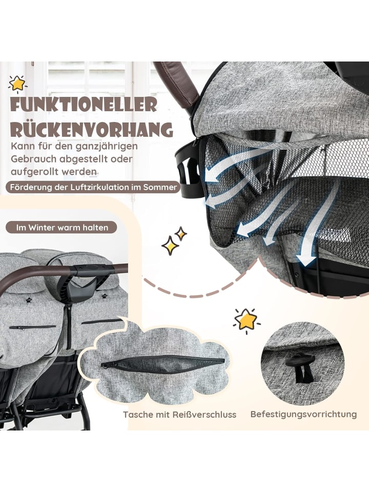 COSTWAY Geschwisterwagen Zwillingswagen klappbar bis 3 Jahre in Grau günstig kaufen onesize