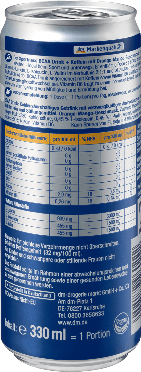 BCAA Drink + Koffein, Orange-Mango-Geschmack, 330 ml EINWEG