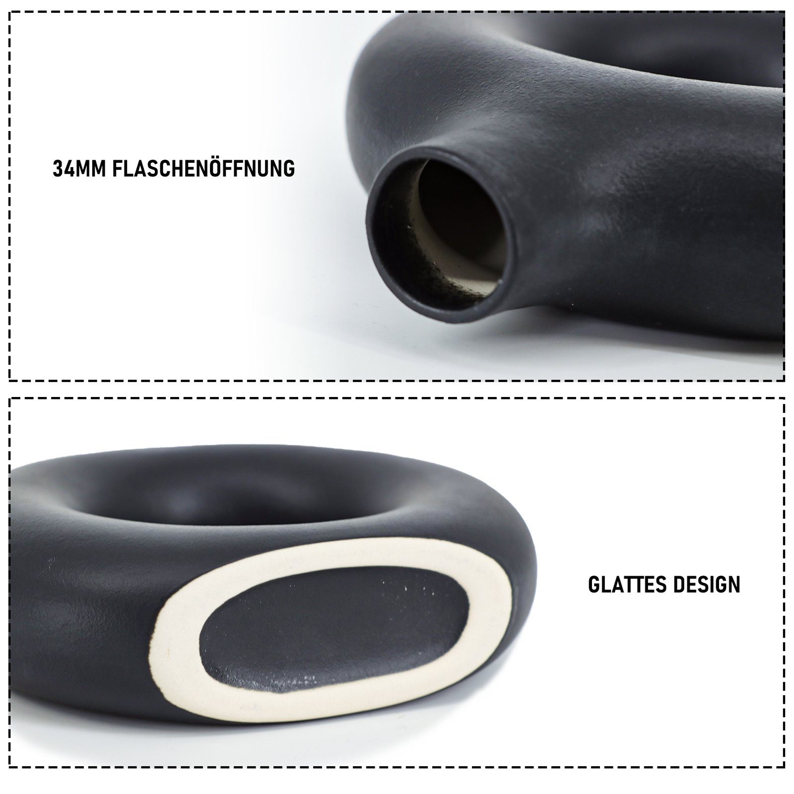 CALIYO Dekovase Keramik Vase Moderne Donut vase schwarz Getrocknete Vase, für Pampasgras Blumenvase Kunst Deko für Wohnzimmer Büro Dekoration