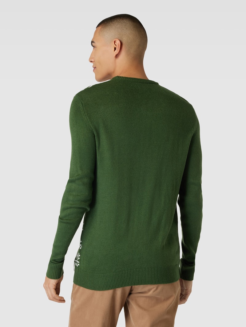 Strickpullover mit Rundhalsausschnitt und Motiv in bottle