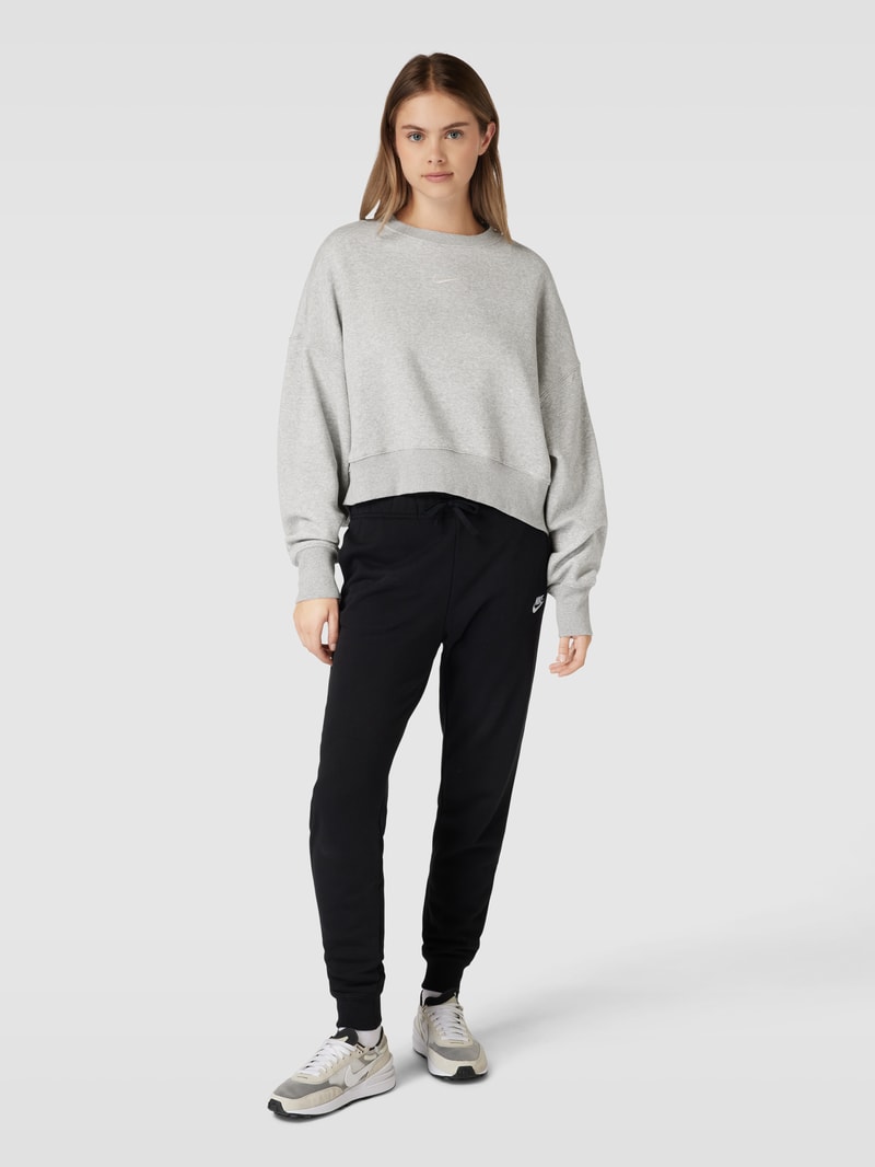 Cropped Sweatshirt mit Label-Stitching in dunkelgrau
