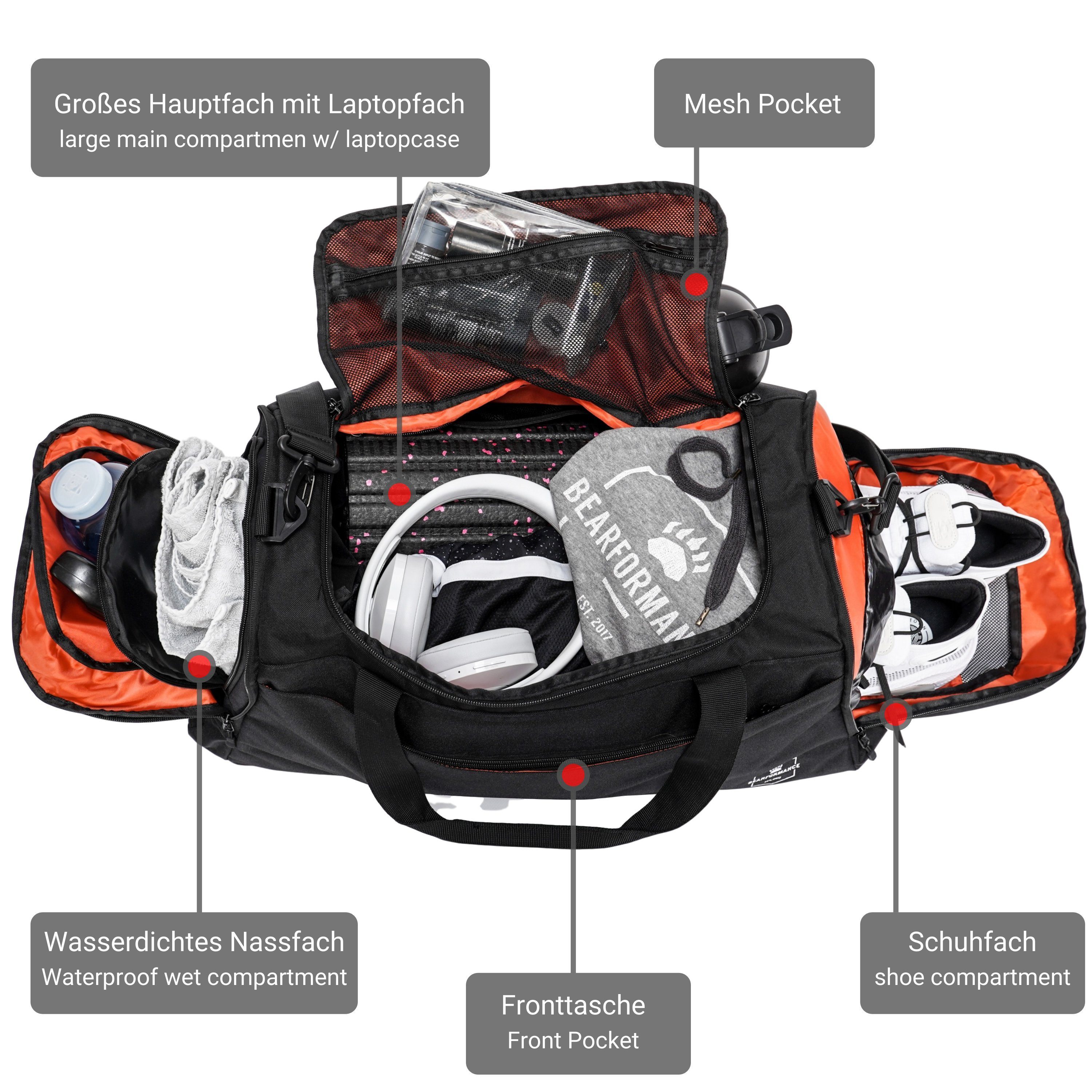 Bearformance Sporttasche Ultimate Sportbag, mit Schuhfach, Nassfach und Rucksackfunktion