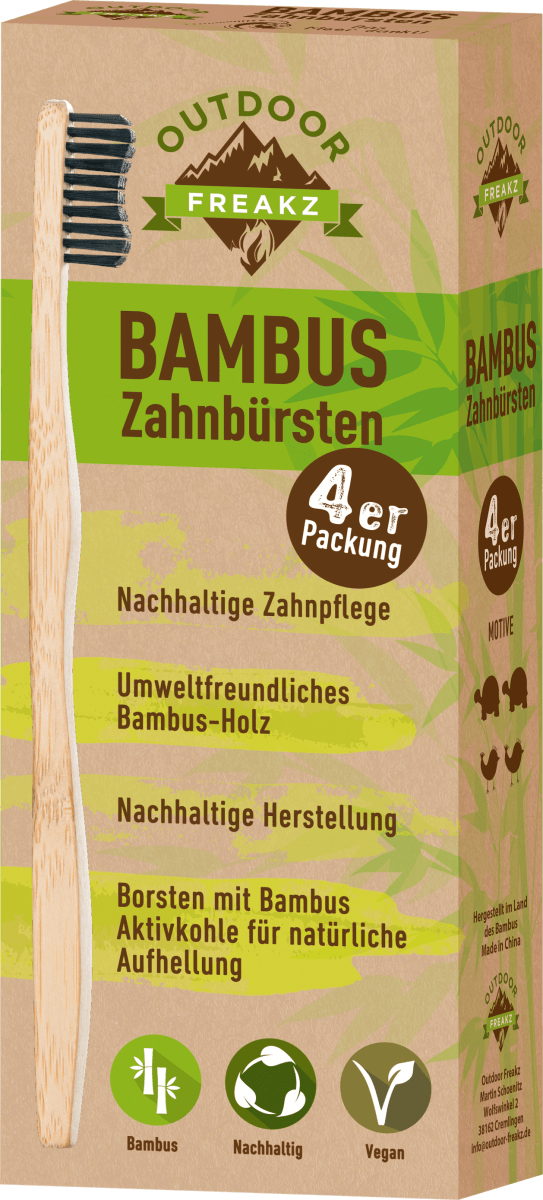 Zahnbürste Bambus mittel (4er Packung), 4 St