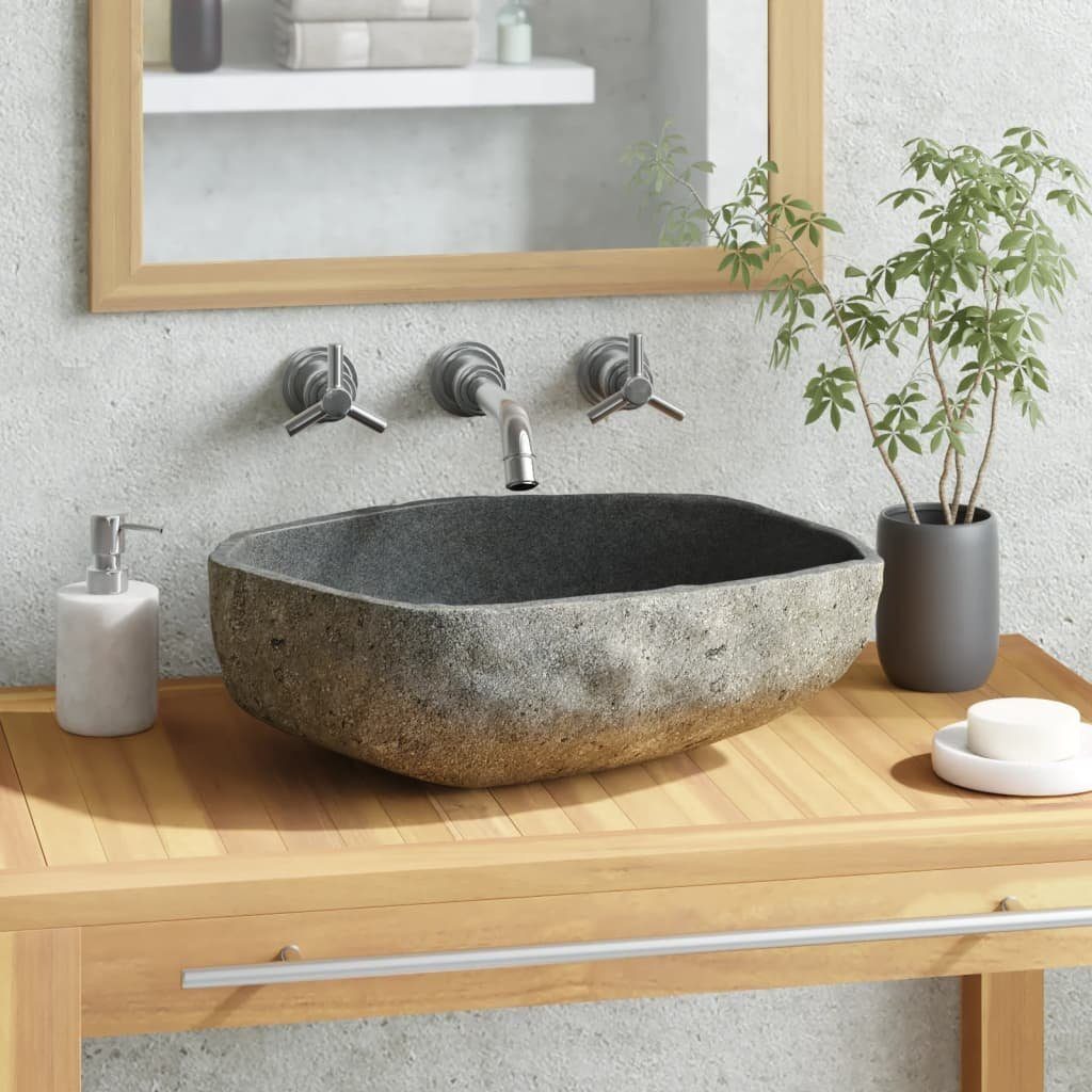 vidaXL Waschbecken Waschbecken Flussstein Oval 40 cm x 15 cm x 41 cm braun
