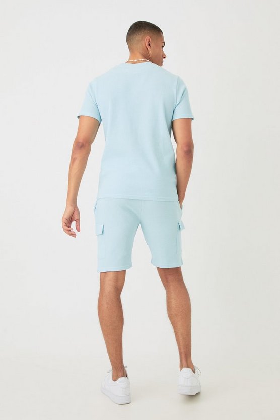 Slim-Fit T-Shirt & Cargo-Shorts in Waffeloptik