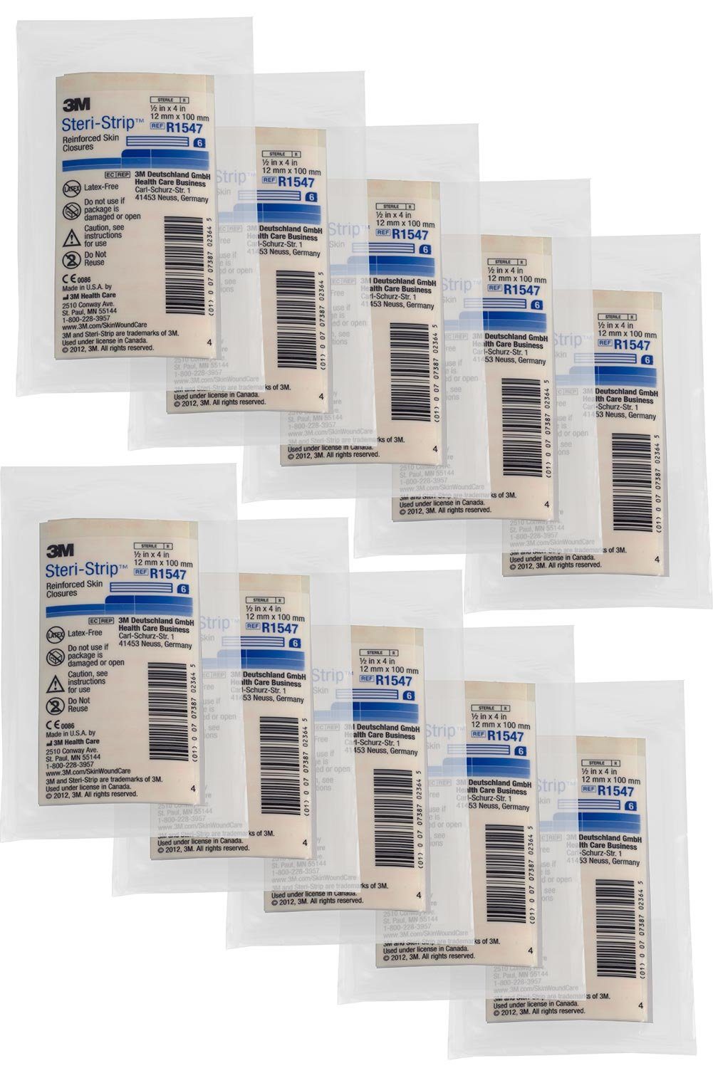 3M Druckstellenpflaster 3M Steri-Strip Wundverschlussstreifen Pflaster, R1547, 12 mm x 100 mm, 10 x 6 Streifen/Packung (10 St)
