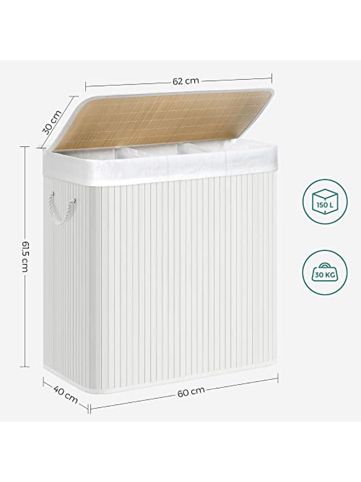 Songmics Wäschekorb in Weiß/ Hellbraun - (B)60 x (H)61,5 x (T)40 cm günstig kaufen onesize