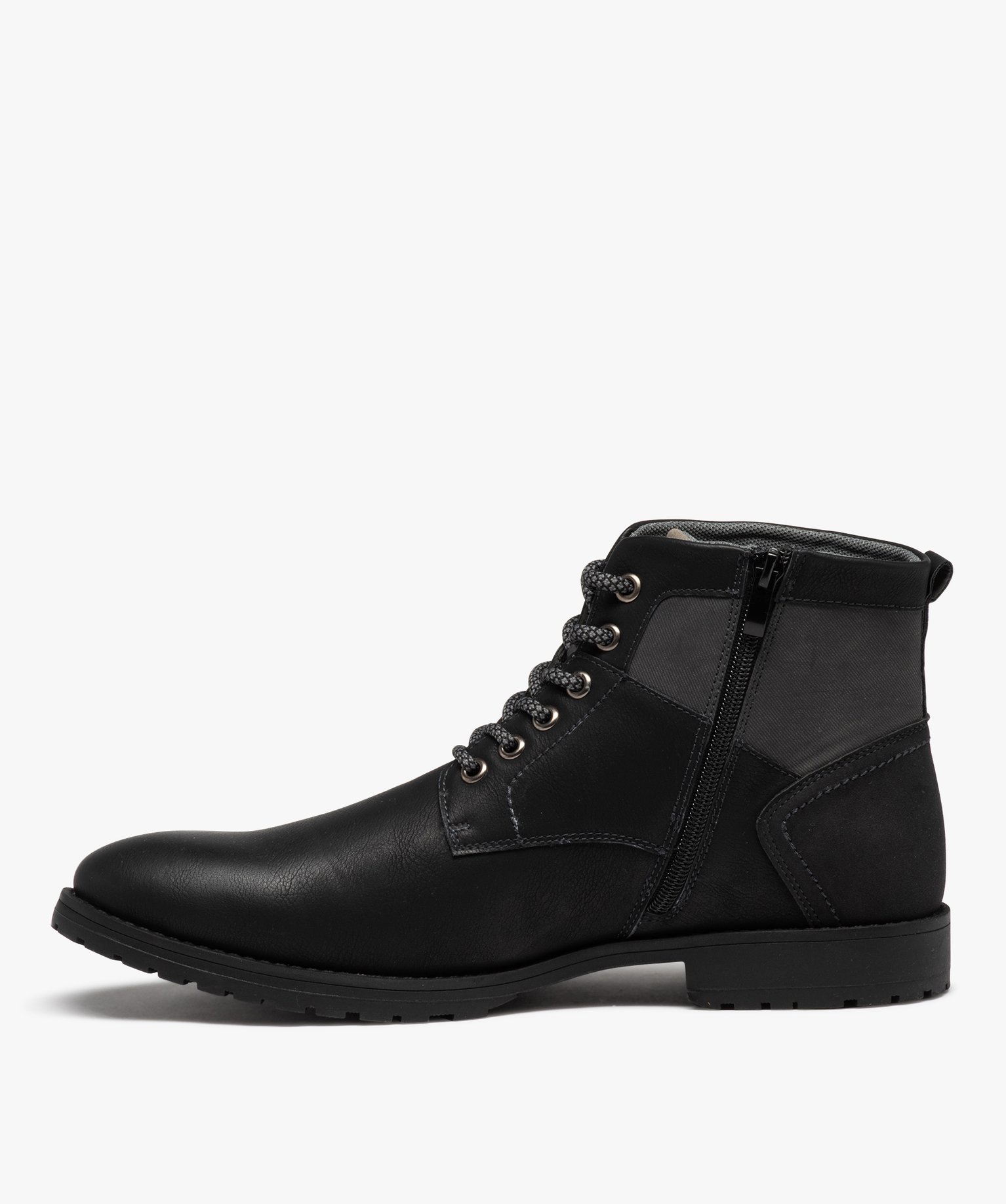 Boots homme casual à zip et à lacets bicolores noir | GEMO