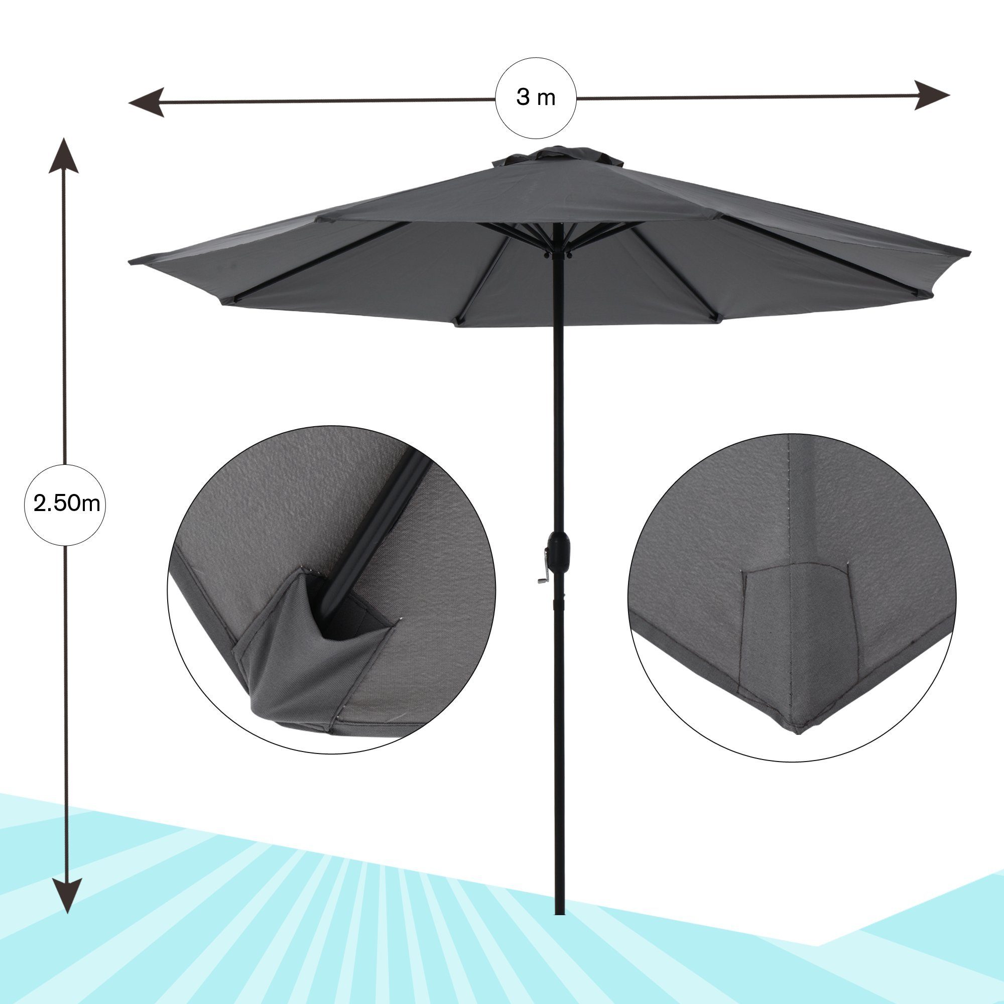 Mucola Sonnenschirm Sonnenschirm Ø3m LED Beleuchtung UV-Schutz Ampelschirm Sonnenschutz, Stück, Premium-Sonnenschirm, LED-Beleuchtung