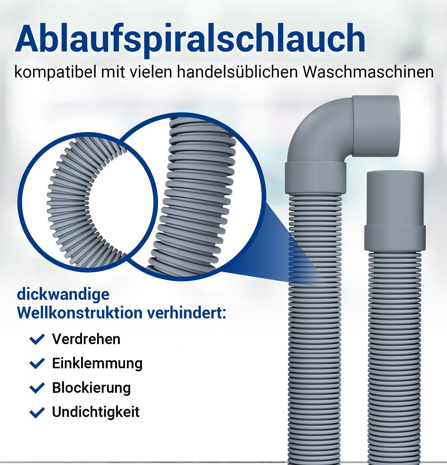 VIOKS Ablaufschlauch 22/19mmØ, 1,5 / 2 / 2,5 / 3 / 4 Meter für Waschmaschine Spülmaschine