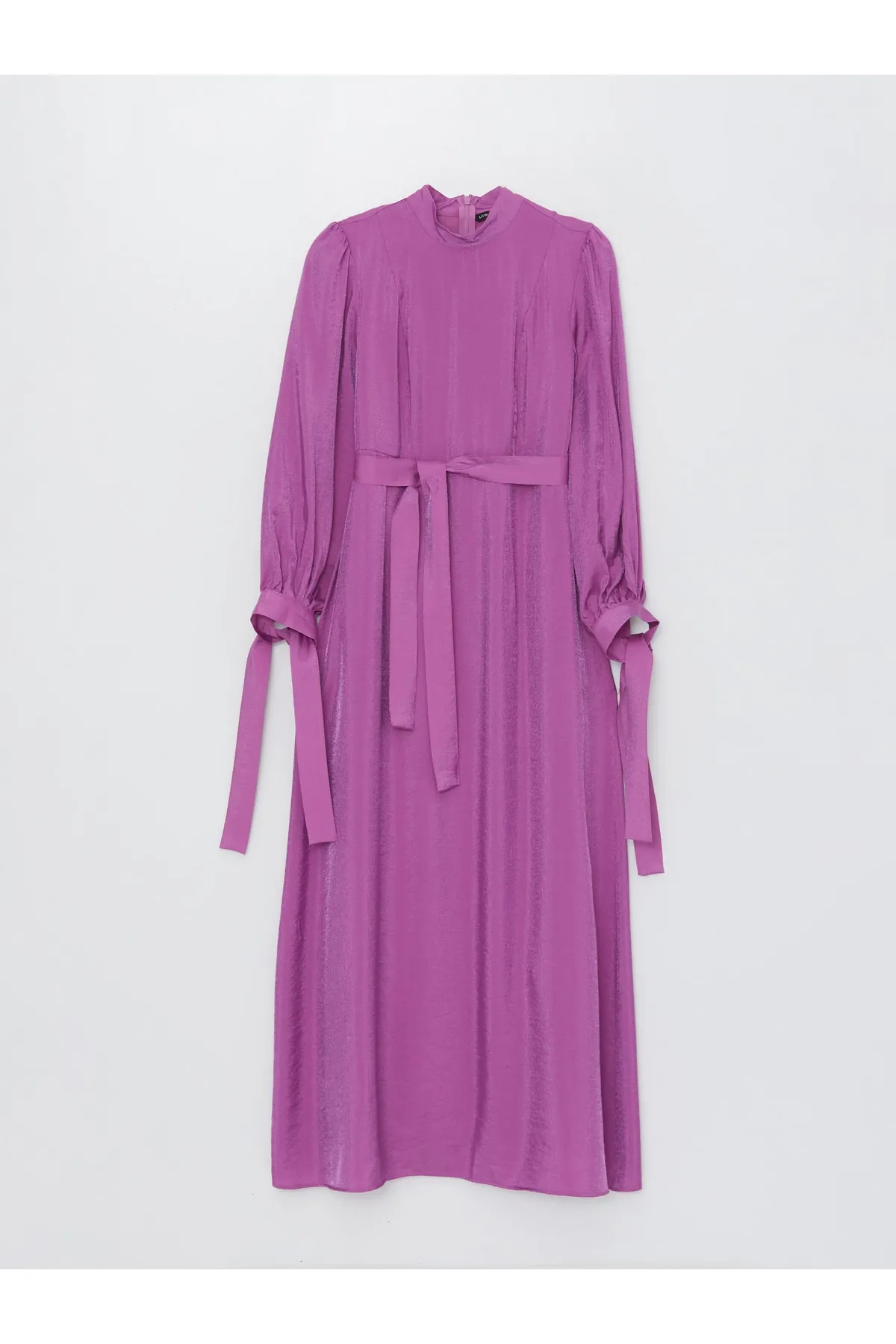 LC Waikiki  Gerades, langärmliges Satin-Damenkleid mit hohem Kragen