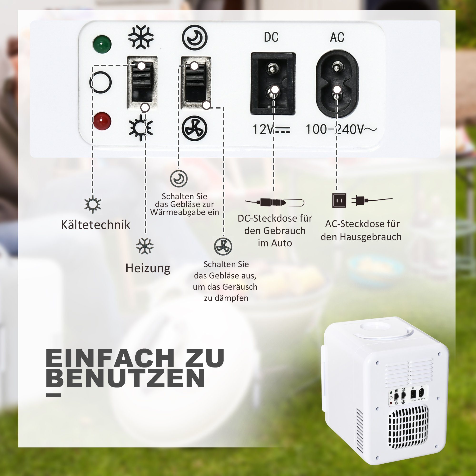 HOMCOM Kühlbox Auto-Warmhaltebox, 4L Kühlschrank Mini-Kühlschrank 60 W für Camping Weiß
