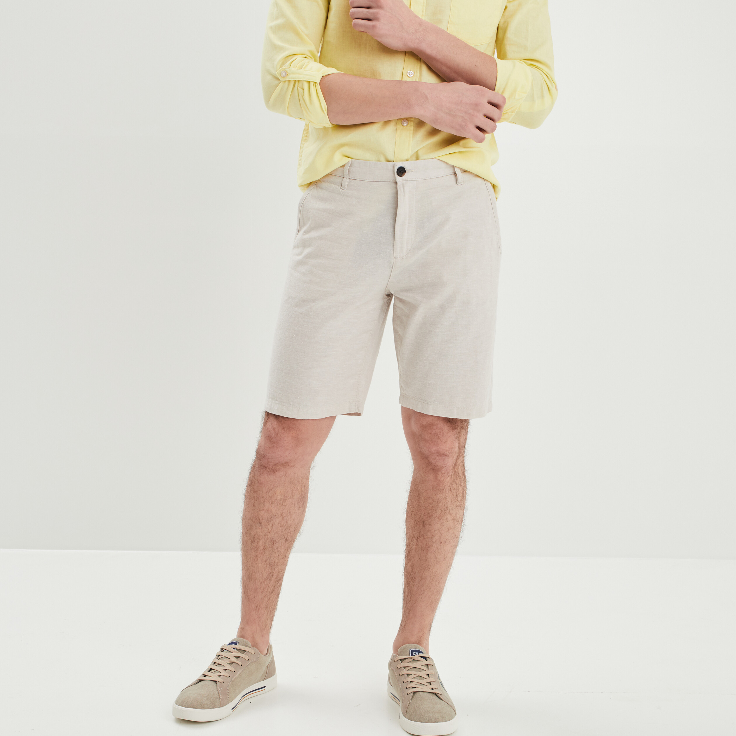 Short chino droit lin majoritaire gris clair homme | La Halle