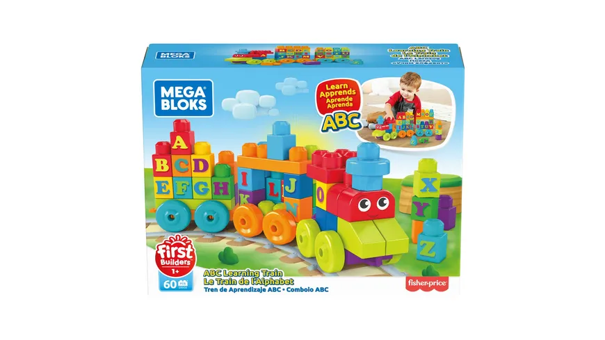Mega Bloks ABC Lernzug (60 Teile), Steck-Bausteine, Bauklötze, Lernspielzeug