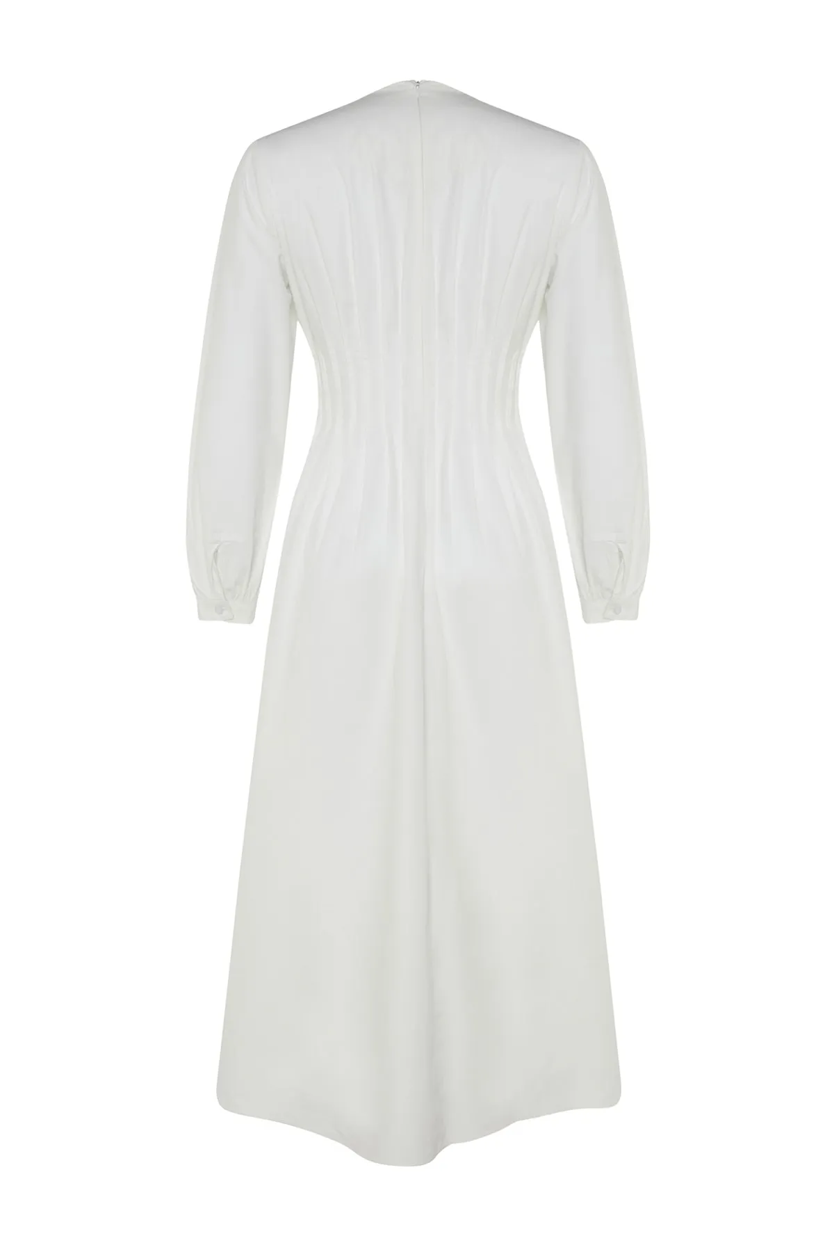 Trendyol Modest  Kevser Sarıoglu Puderfarbenes, geripptes Kleid mit Taschendetails aus 100 % Baumwollpopeline TCLSS23EB00005