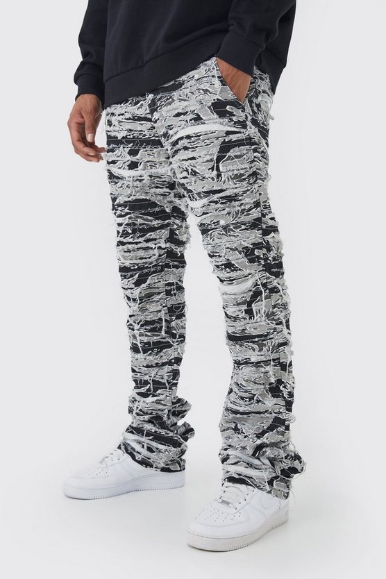 Zerrissene Slim-Fit Camouflage-Hose