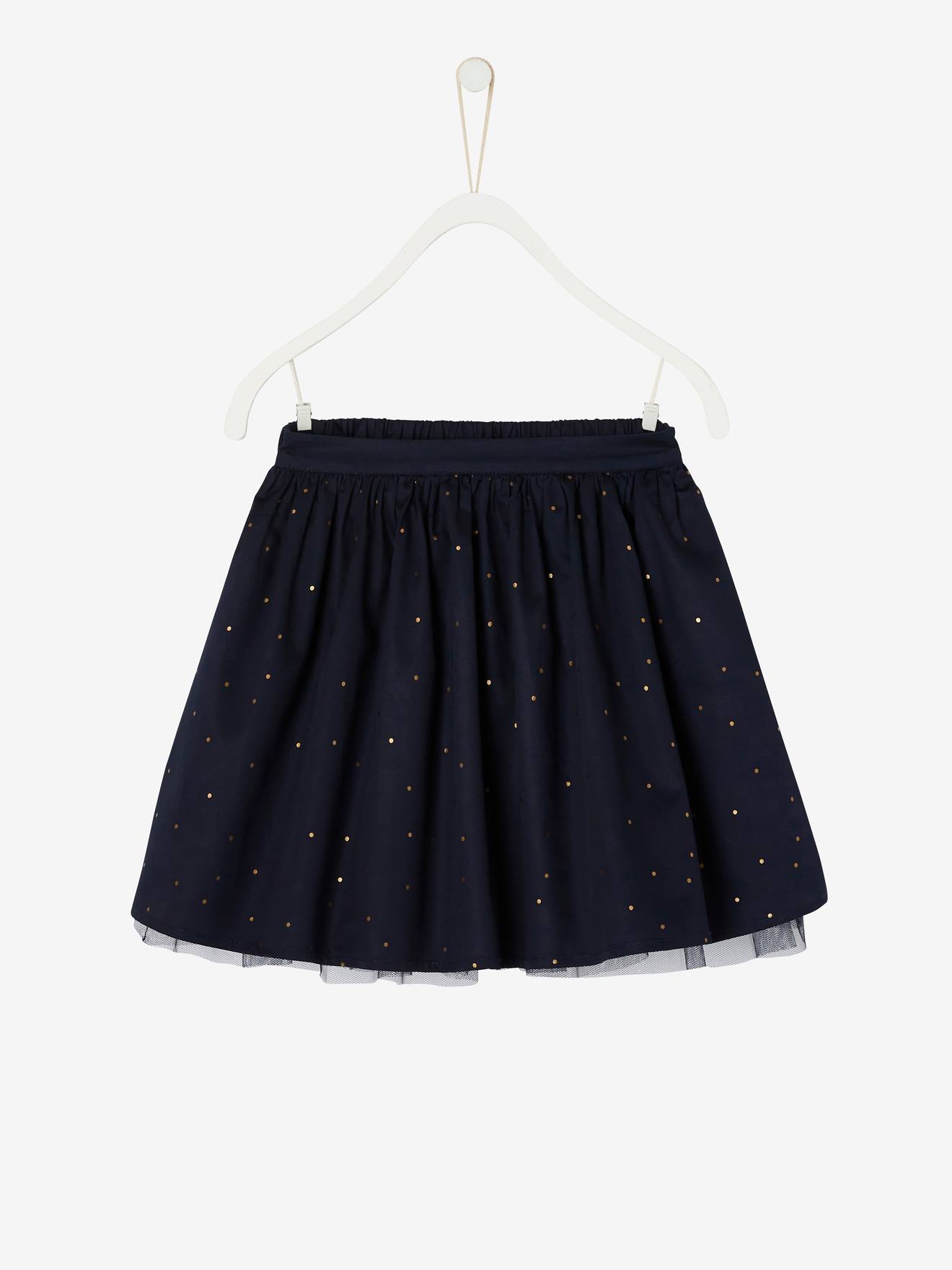 Jupe de fête réversible fille paillettes et pois irisés encre imprimé