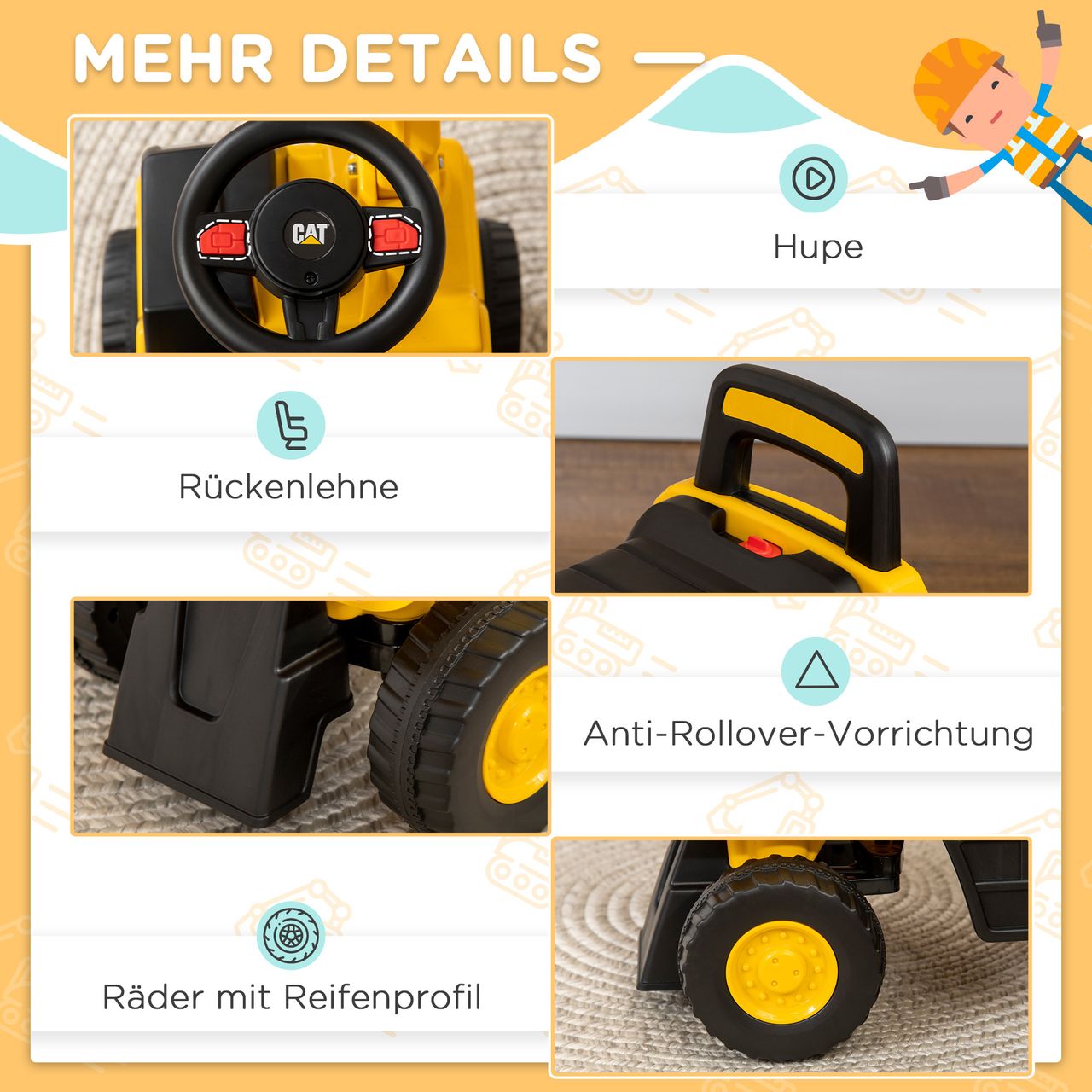 HOMCOM Sitzbagger, Rutscherfahrzeug mit Schaufel, Aufsitzbagger, Rutschauto
