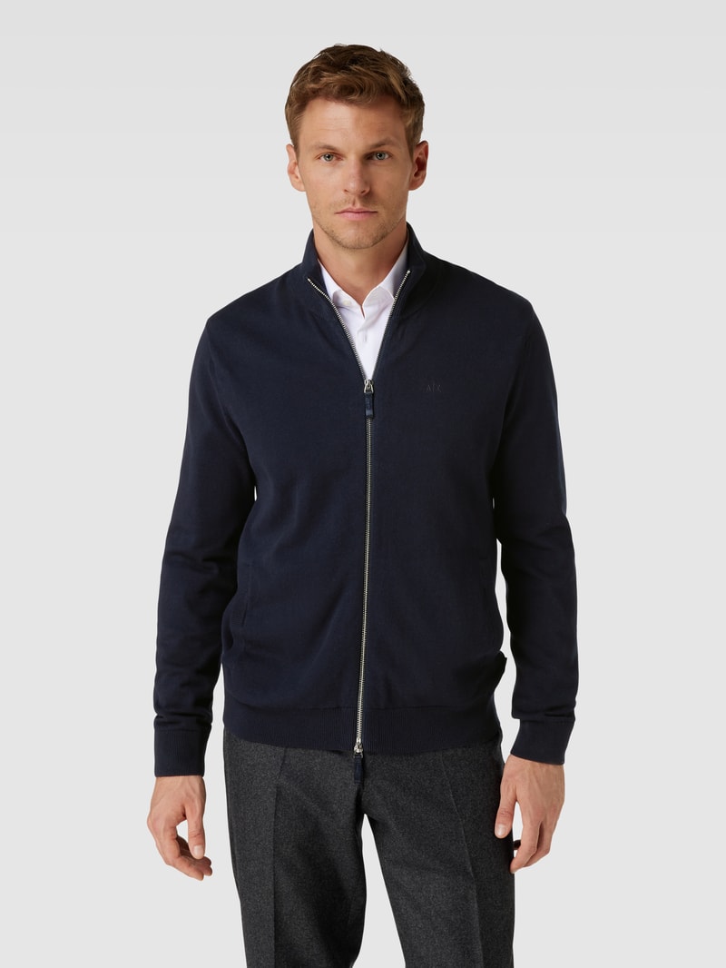 Strickjacke mit Stehkragen in marineblau