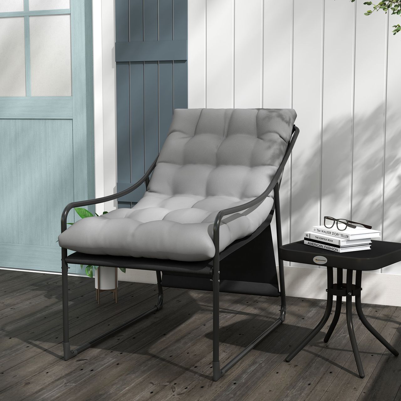 Outsunny Gartensessel Gartenstuhl mit dickem Kissen Loungesessel mit Armlehne
