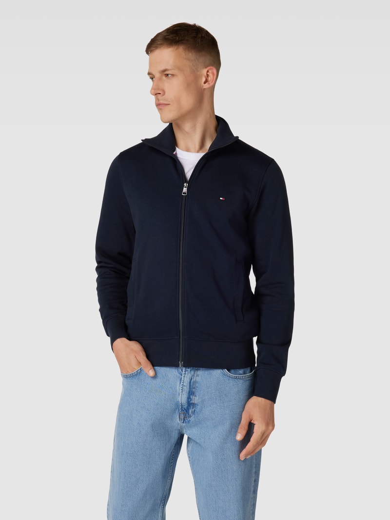 Sweatjacke mit Stehkragen Modell 'FLAG LOGO' in marineblau