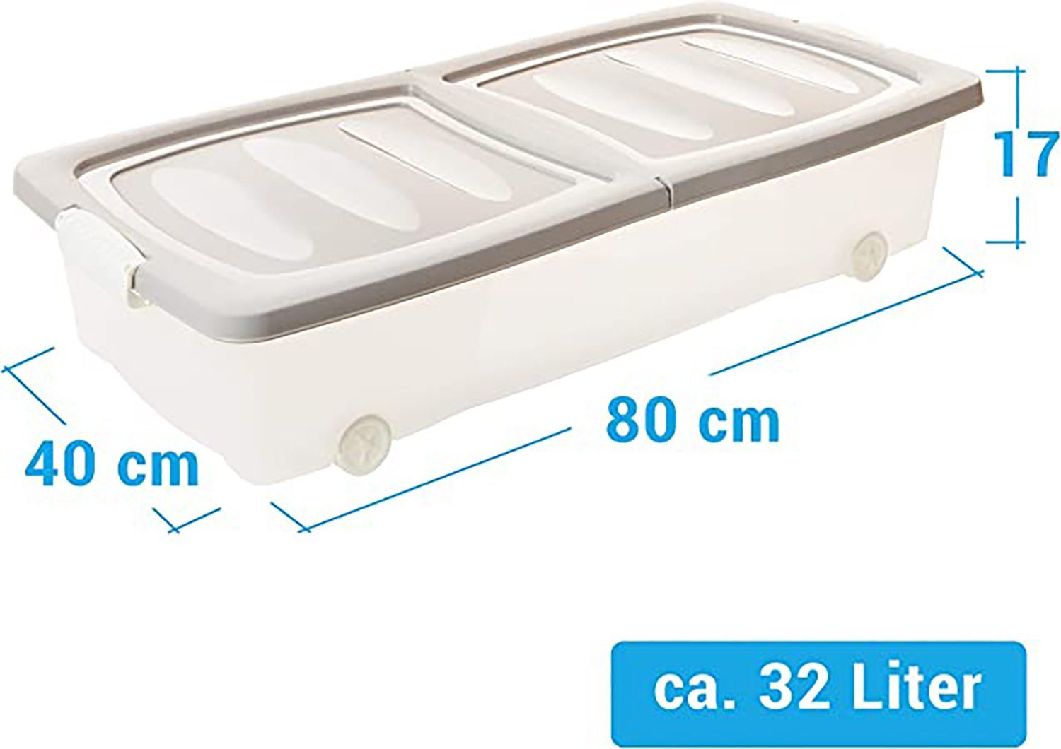 Centi Unterbettkommode Unterbett Aufbewahrungsbox Flach, Transparenter Bettkasten (Set, 3 St., 32 Liter 80 x 40 x 17 cm), Unterbettkommode mit Rollen, Deckel, Clip-Verschlüssen