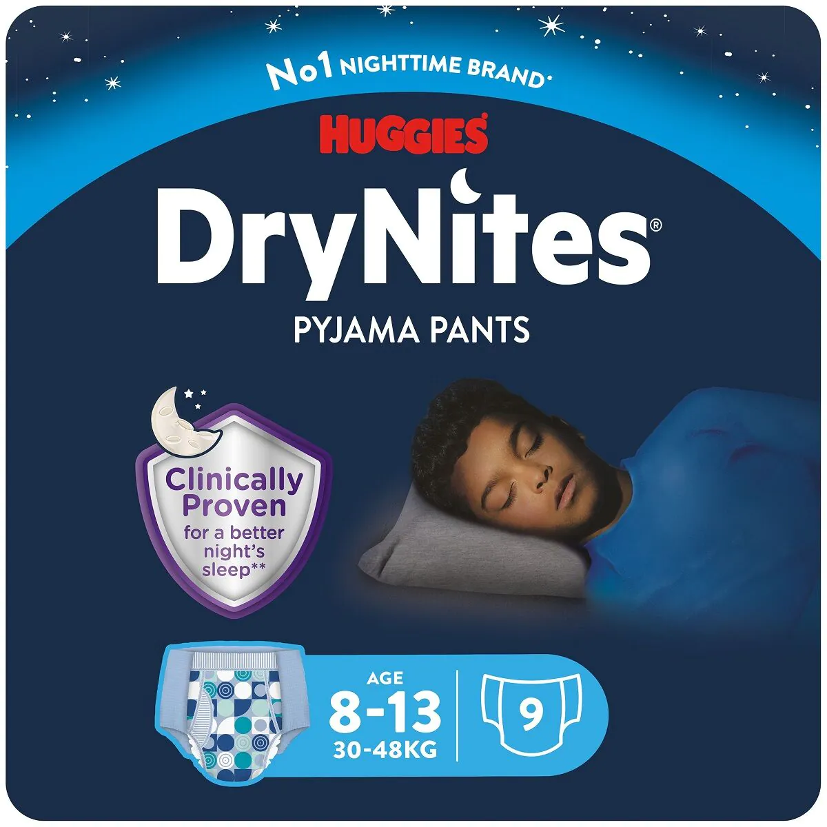 Huggies Dry Nites Boys (8-13 l) - супер упијајуће ноћне гаћице 9 ком.