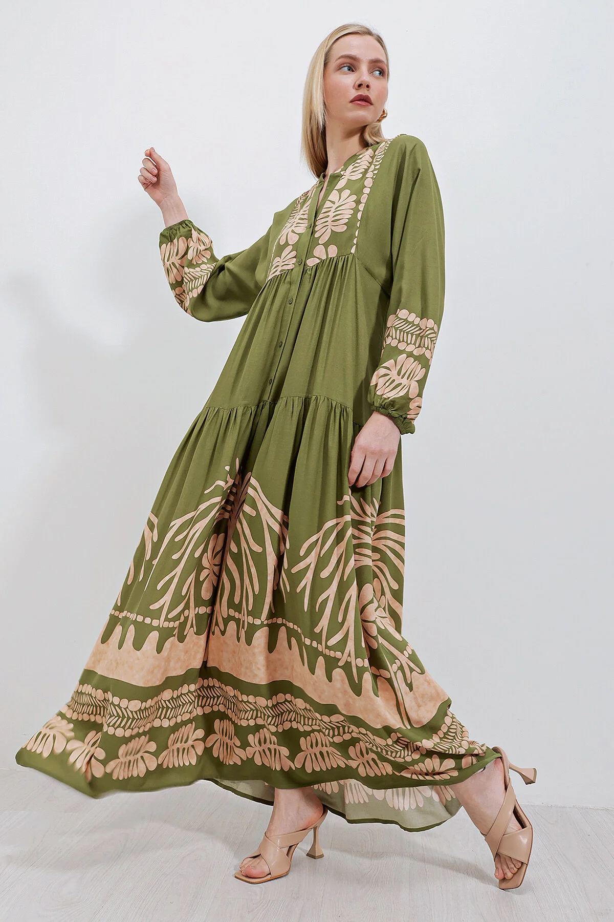 Bigdart  2423 Authentisches gemustertes Kleid - Khaki