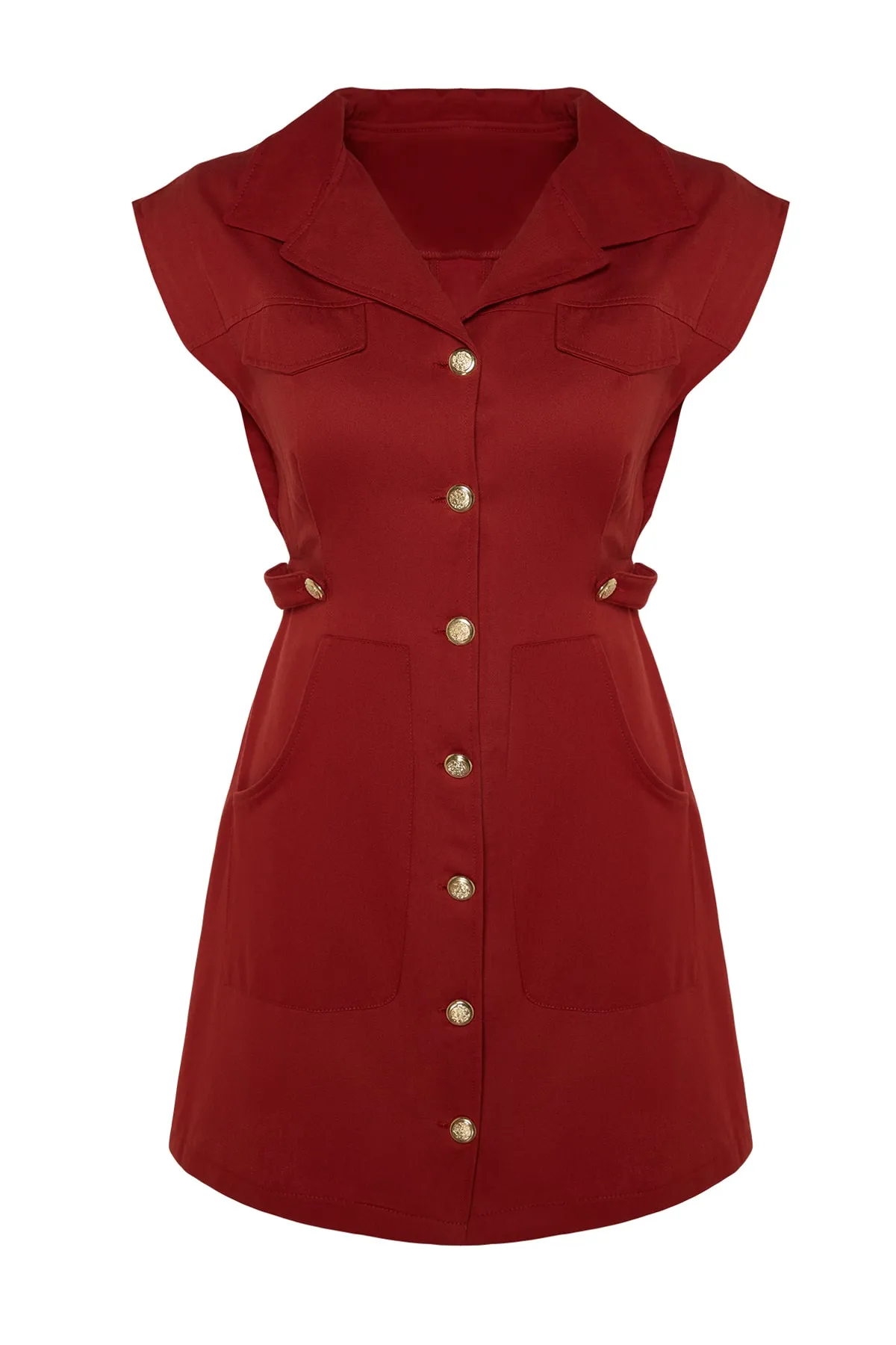 Trendyol Collection  Mini-Hemdkleid aus Webstoff mit Zimtknöpfen und Details TWOSS22EL2970
