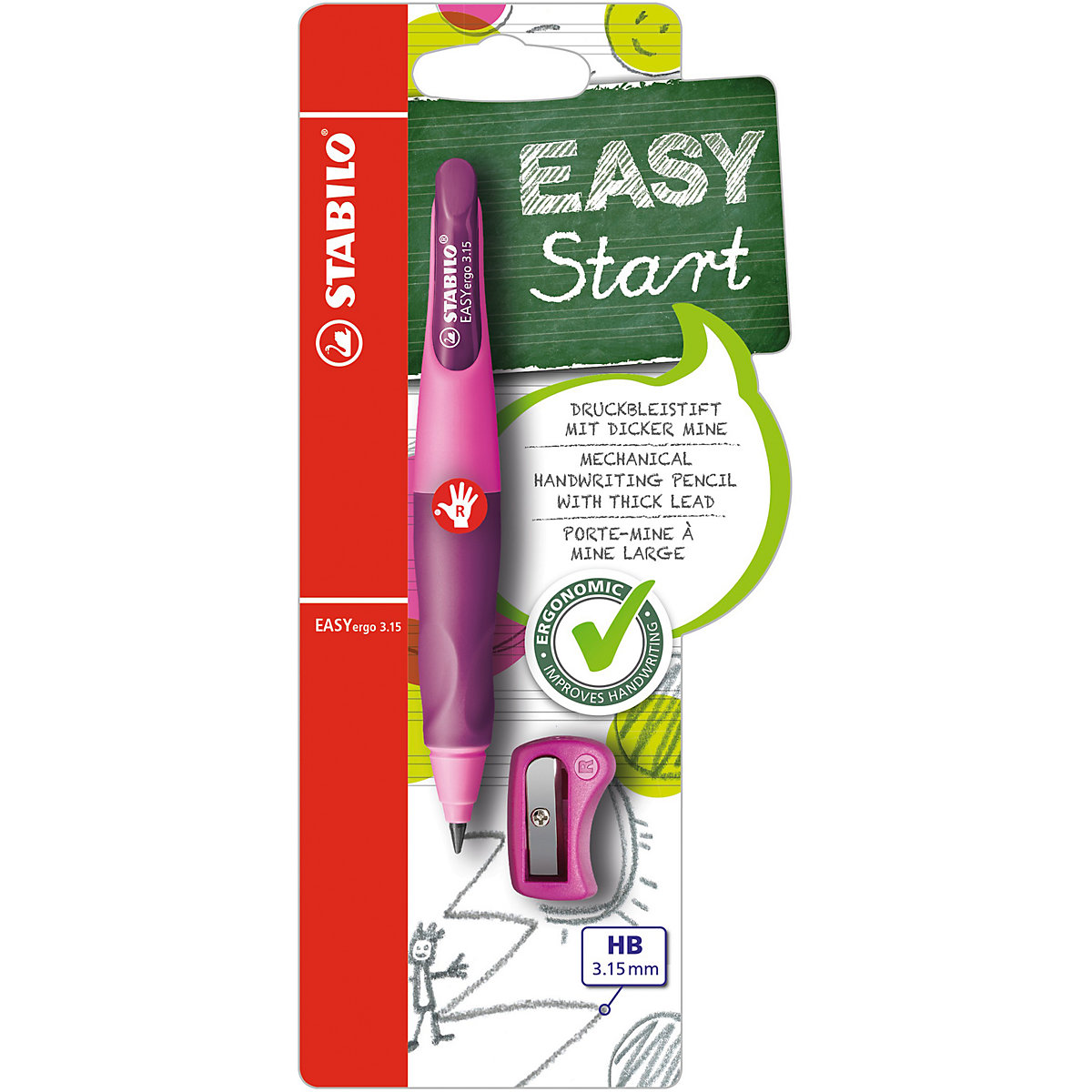 Druckbleistift EASYergo 3.15 mm HB Rechtshänder, pink/lila , inkl. Spitzer