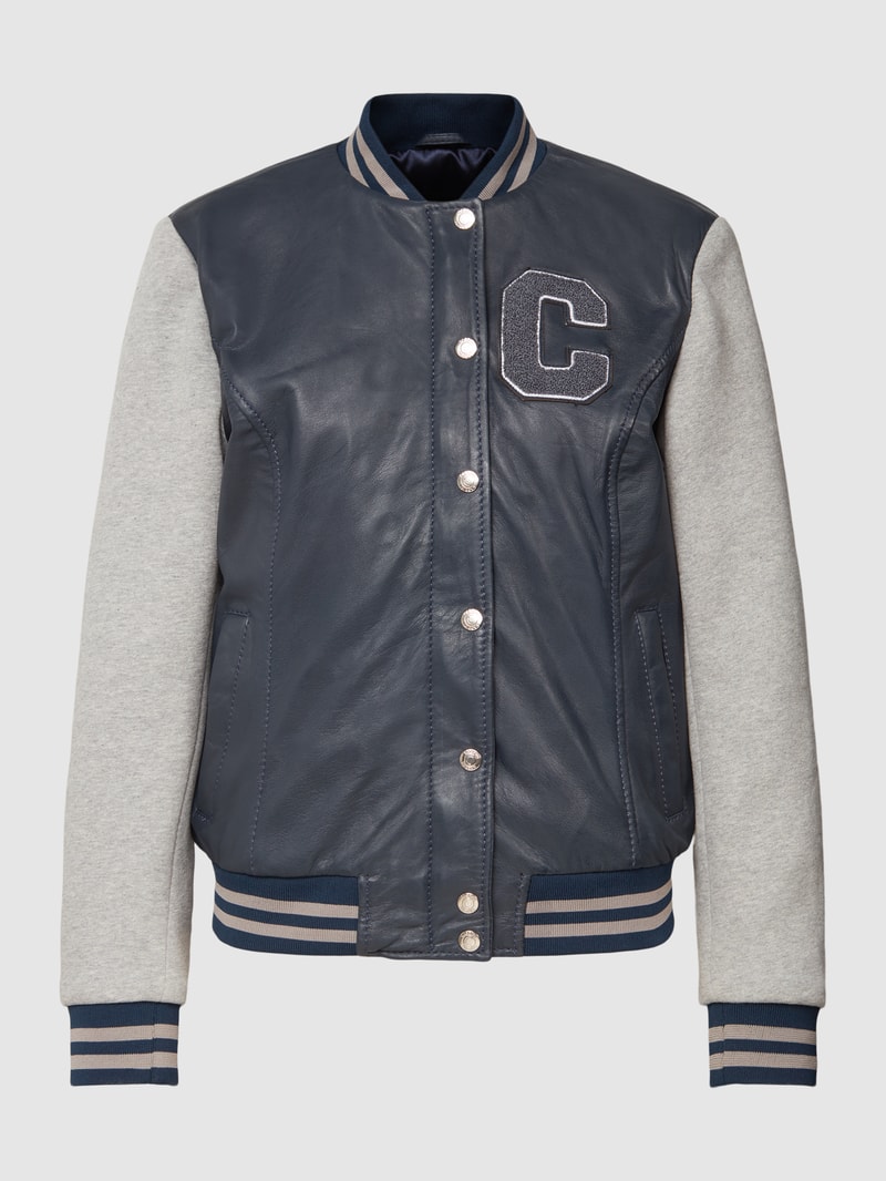 Collegejacke mit Lederbesatz in marineblau