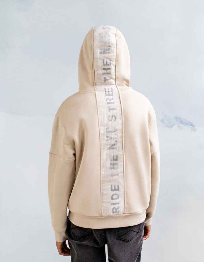Sweat beige nylon quadrillé dos garçon