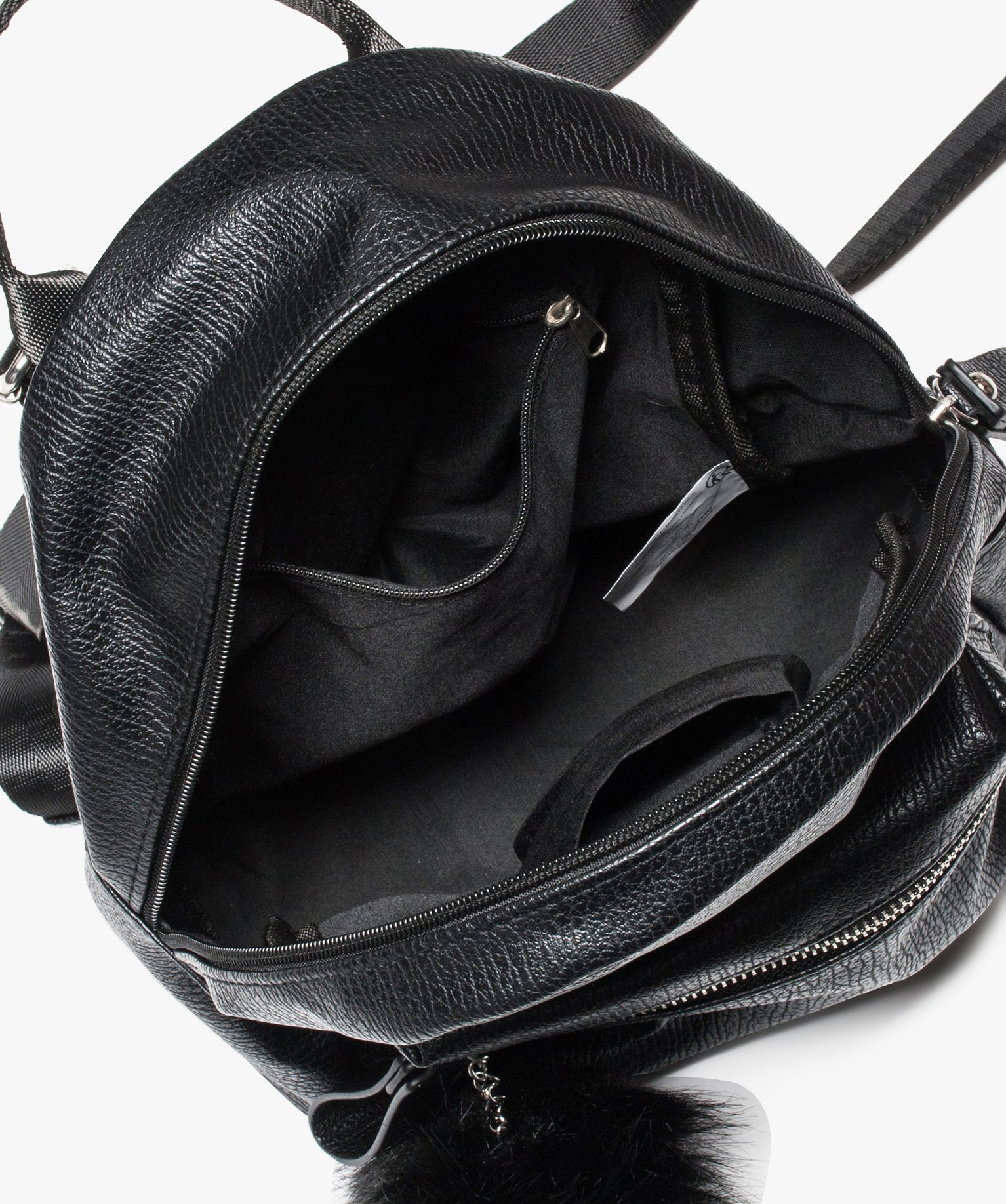 Petit sac à dos grainé avec pompon noir | GEMO