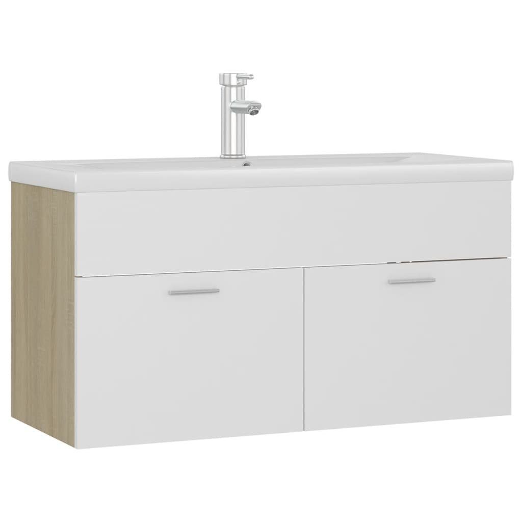 vidaXL Badezimmerspiegelschrank Waschbeckenunterschrank mit Einbaubecken Weiß und Sonoma-Eiche (1-St)