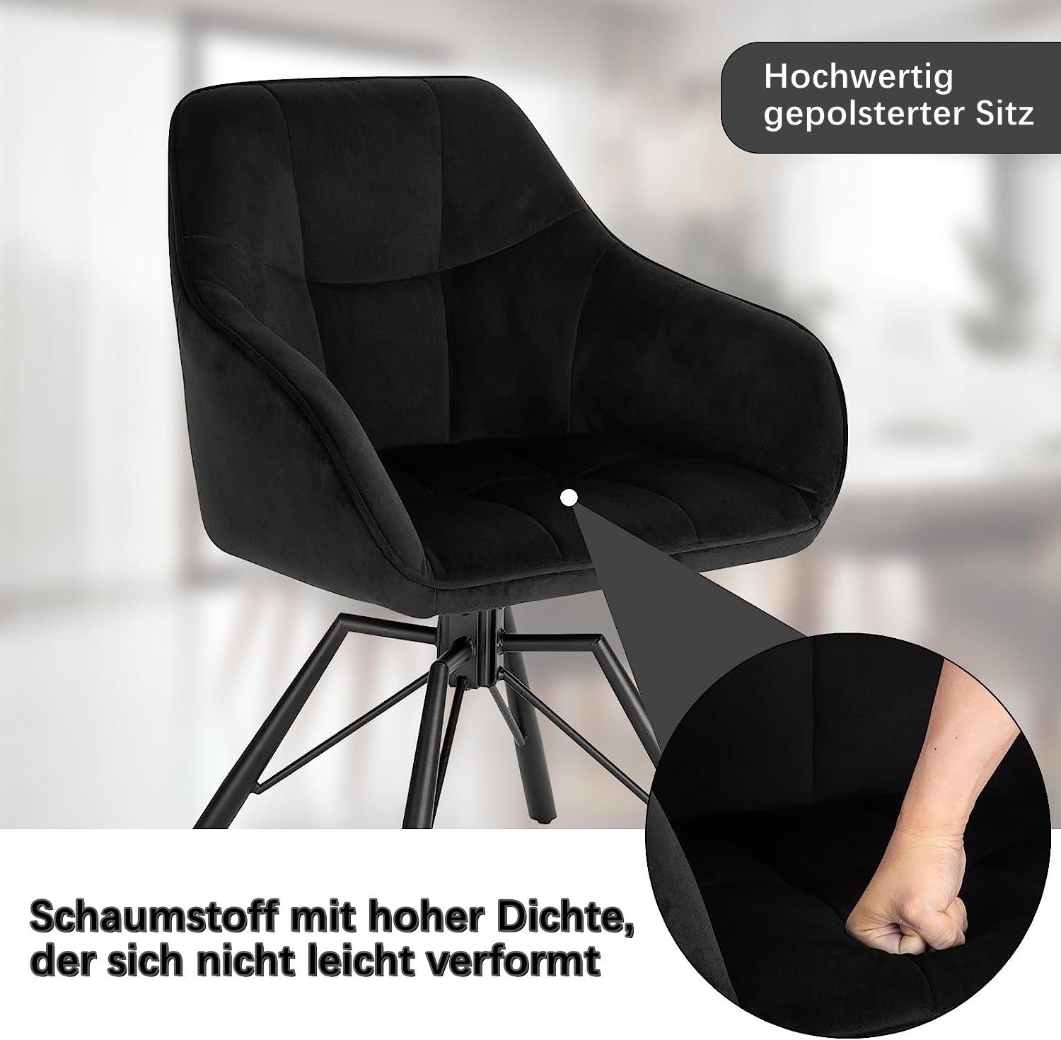 Woltu Polsterstuhl (6 St), drehbar Esszimmerstuhl mit Armlehnen Rückenlehne