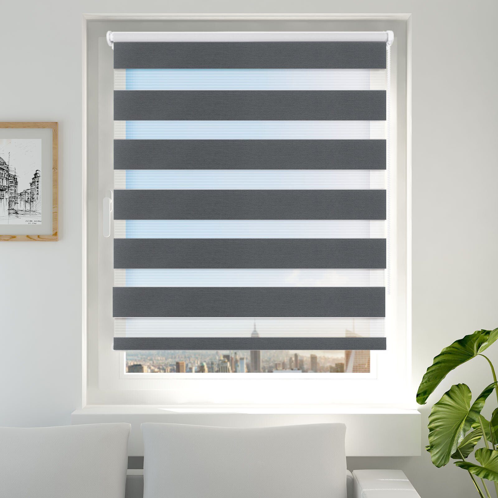 Doppelrollo ohne Bohren 130cm/150cm/230cm, OUBO, freihängend, verspannt, Klemmfix, Klemmträger, Für Fenster und Tür mit Klemmträger lichtdurchlässig verdunkelnd