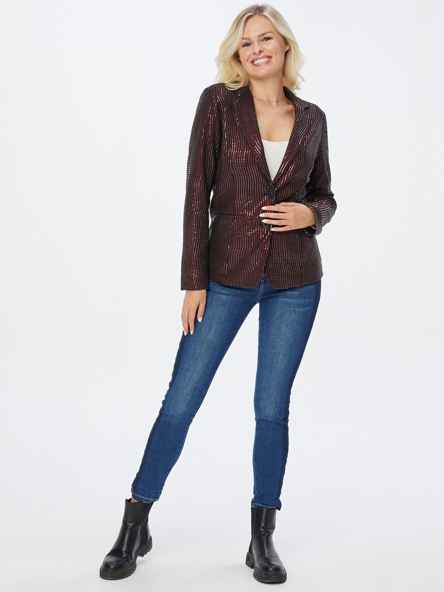 Sarah Kern Kurzblazer Freizeitblazer elastisch mit glitzernden Pailletten