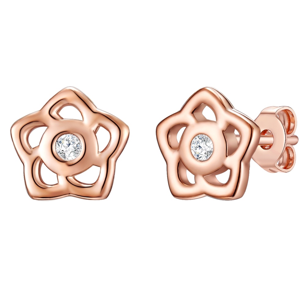 Rafaela Donata Puces d'oreilles en argent Fleur Argent sterling Oxyde de zirconium (CZ) en Or ro Boucles d'oreilles