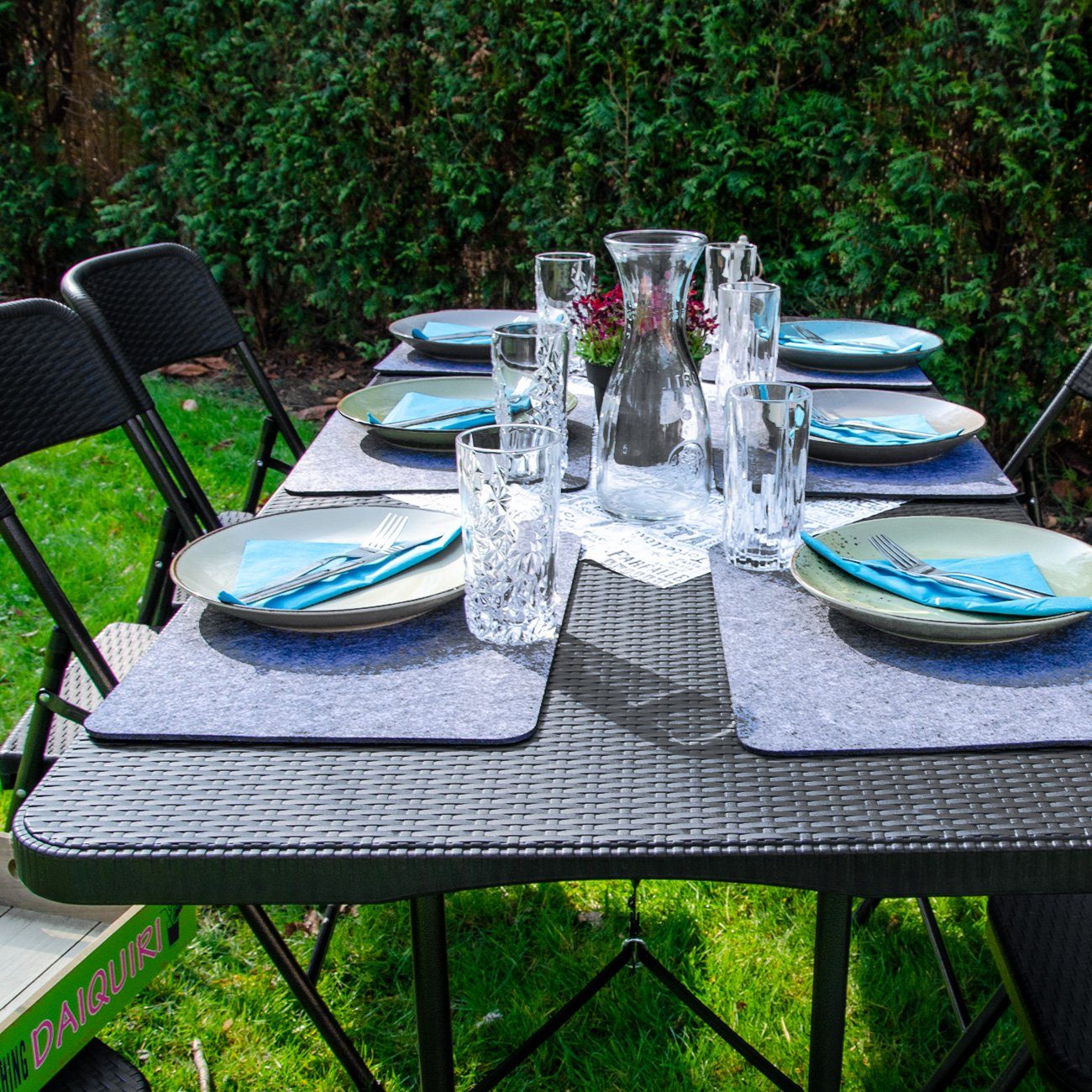 AMANKA Klapptisch Gartentisch für 6 Personen Klapptisch Rattan-Look, 180 x 74 cm Klappbar Schwarz