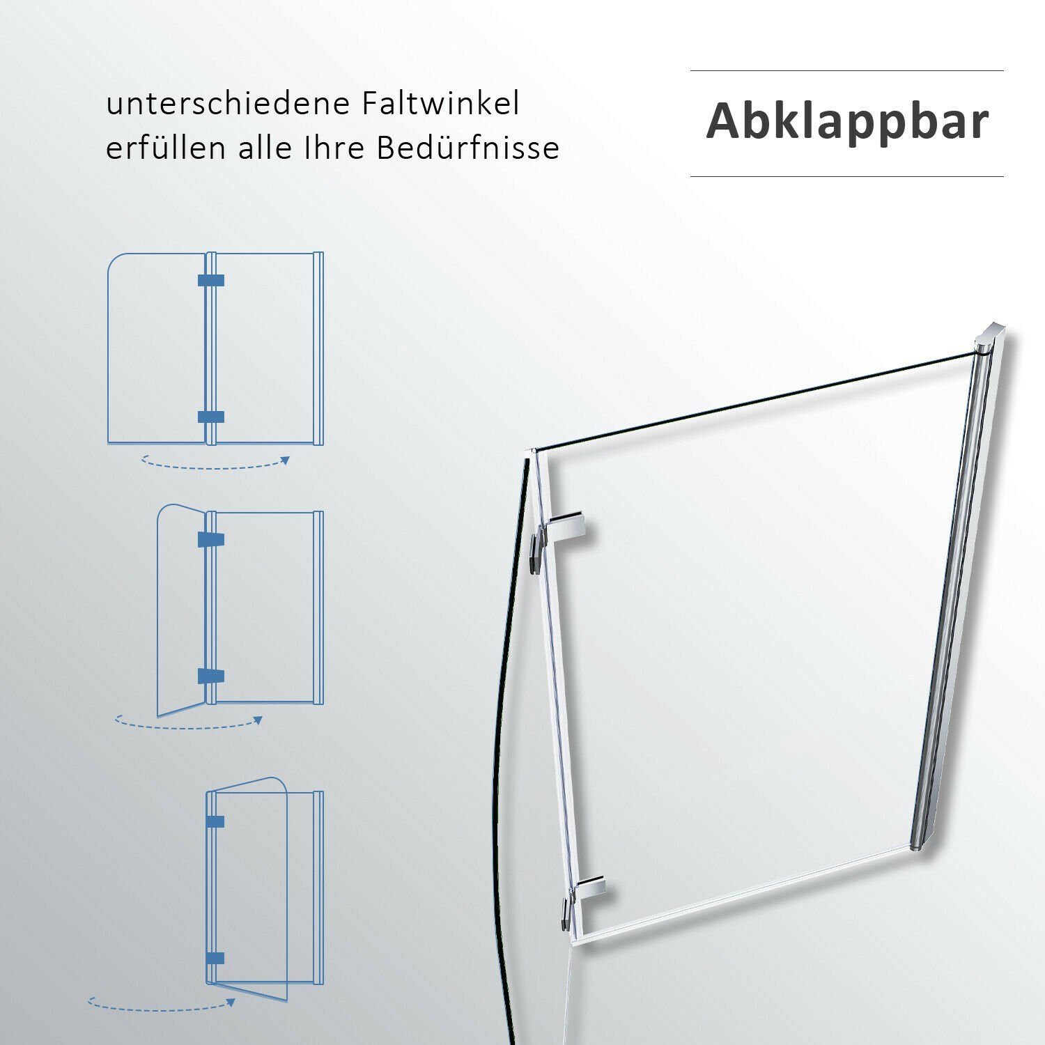 SONNI Badewannenaufsatz NANO Glas, 120x140cm, mit Seitenwand, Faltbar, Schwarz, Einscheibensicherheitsglas mit Nano Beschichtung, für Badezimmer, faltbar