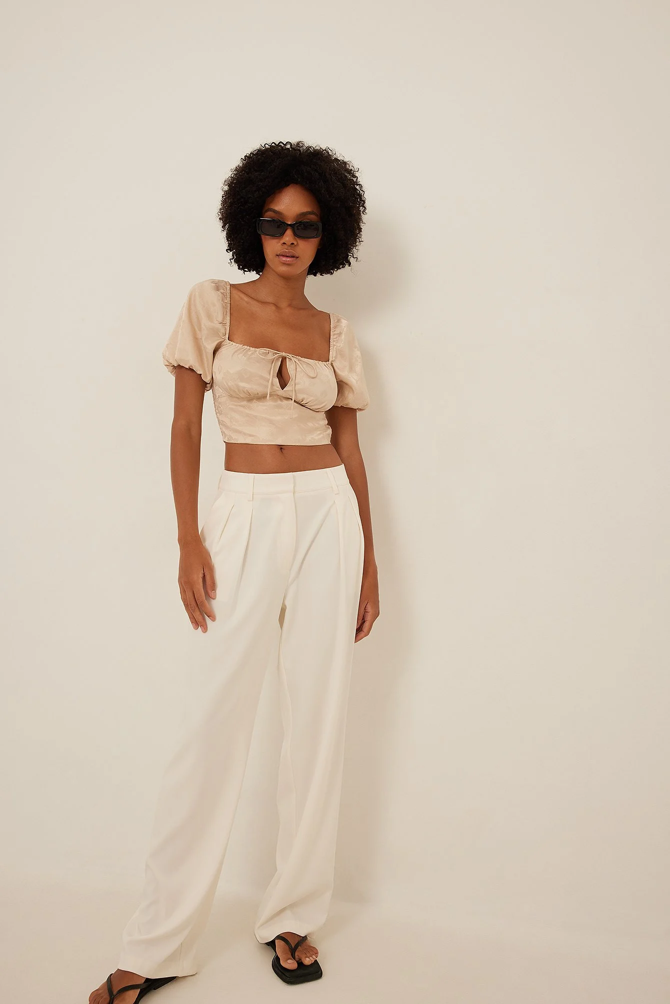 Short Sleeve Tie Front Satin Top