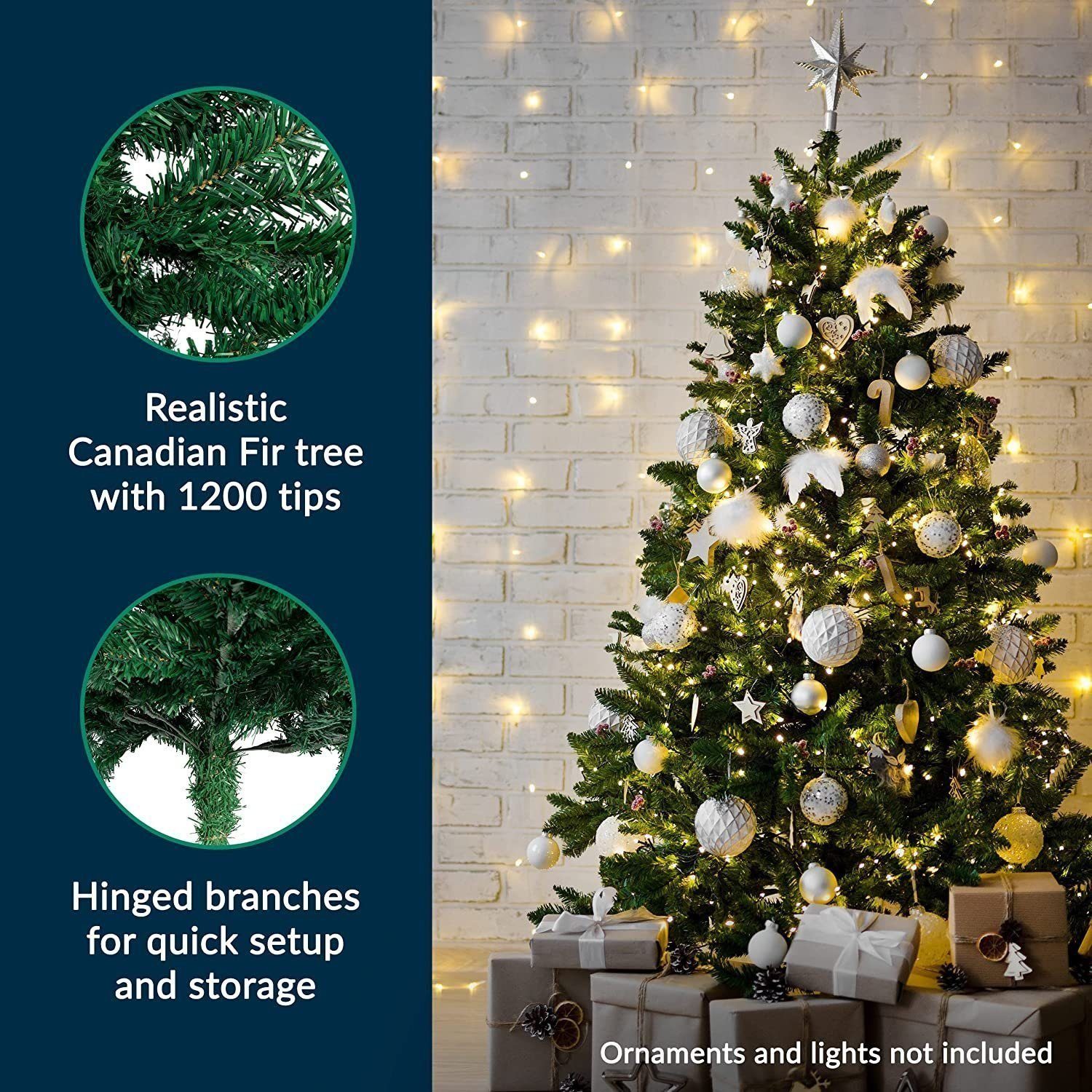 TAB Künstlicher Weihnachtsbaum Tannenbaum mit 100% neu PVC, Künstlicher Christbaum, 180 cm mit 1300 PVC Spitzen und Metallständer, Kein Geruch mit Umweltverträgliche Materialien