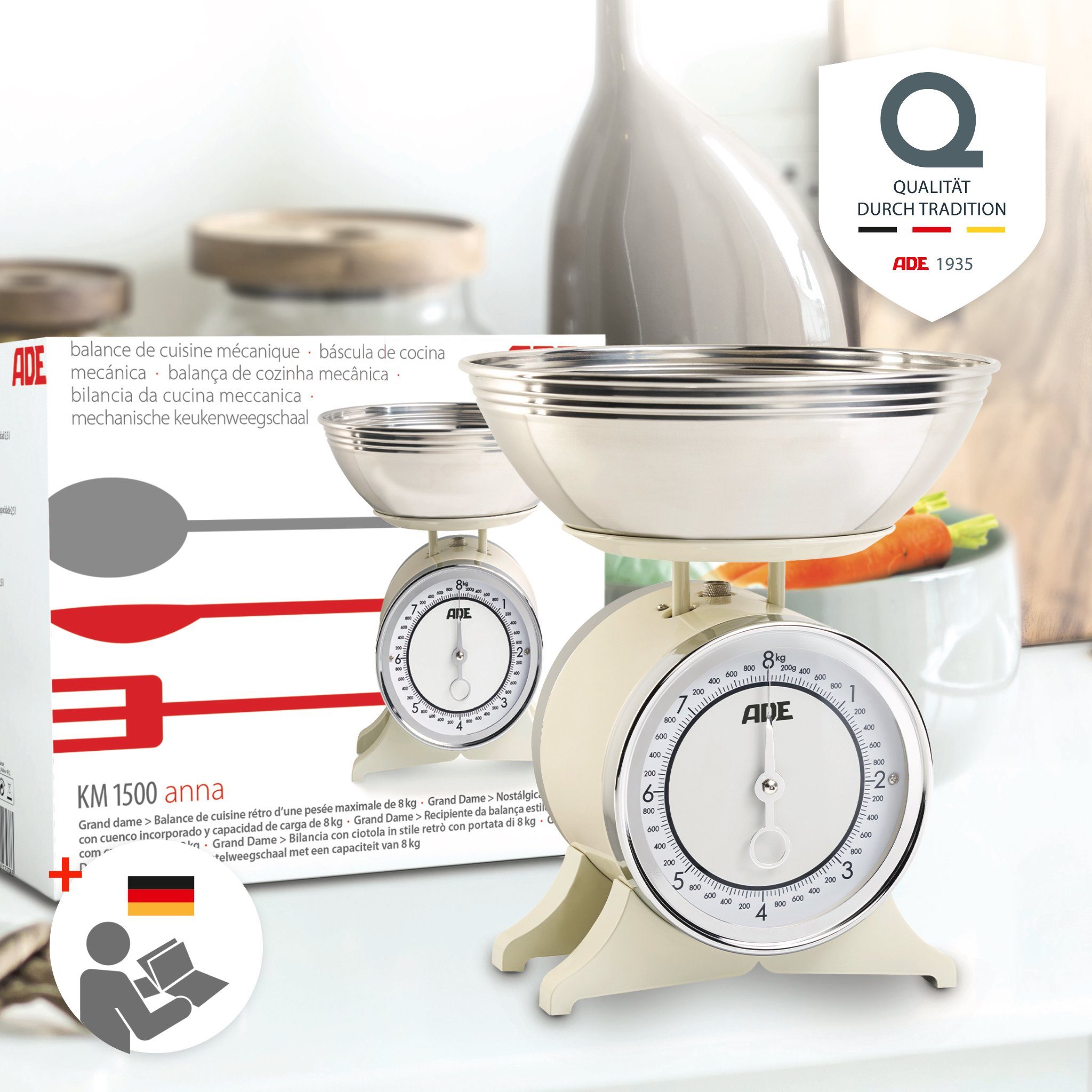 ADE Schüsselwaage KM1500, nostalgische Schüsselwaage im Retro-Design, Landhausstil