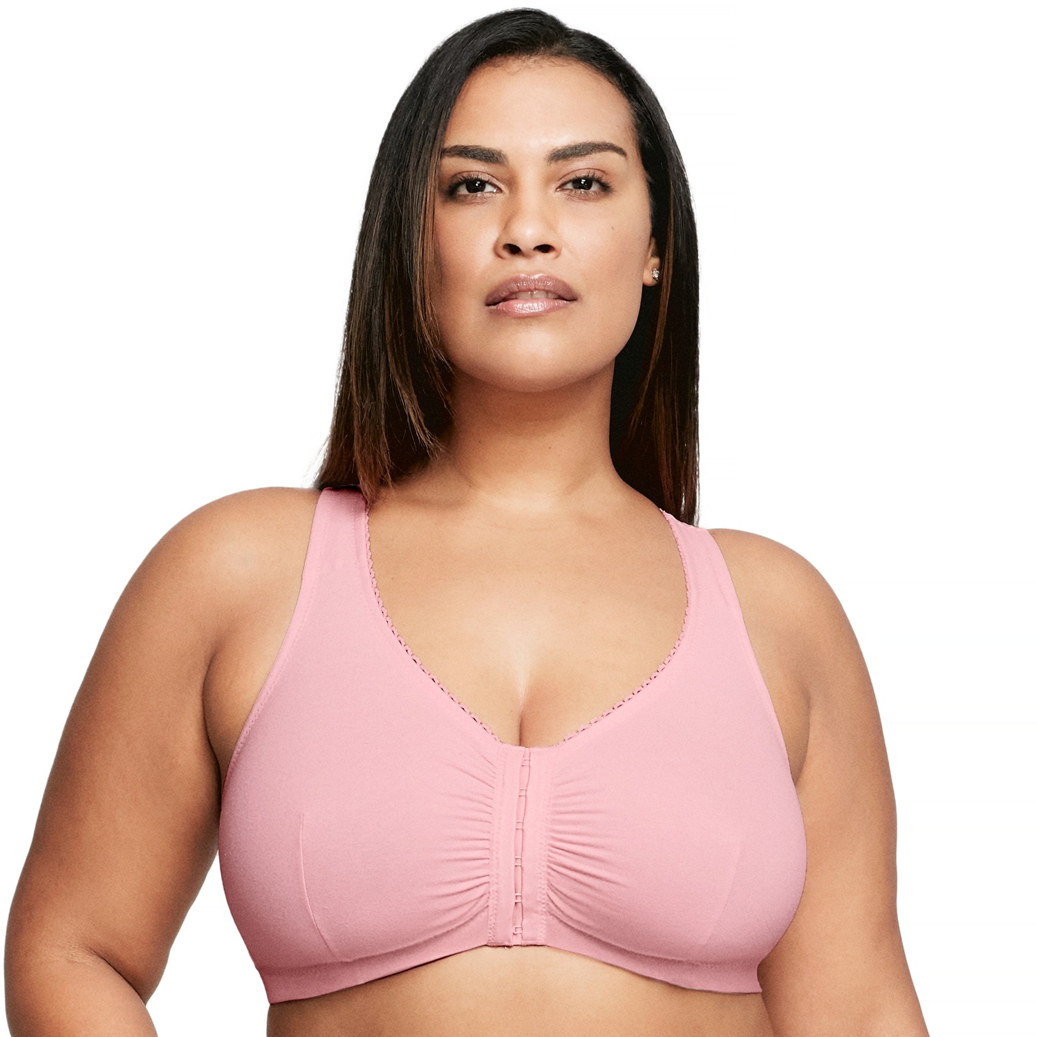 Baumwoll-BH mit Vorderverschluss und T-Rücken - Sanftes Pink
