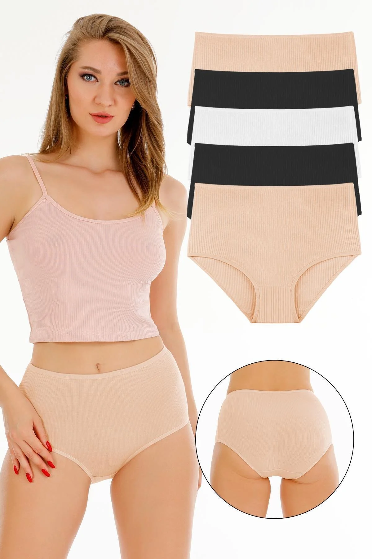 Sensu  Geripptes 5-teiliges Höschenset für Damen mit hoher Taille – Kts3080