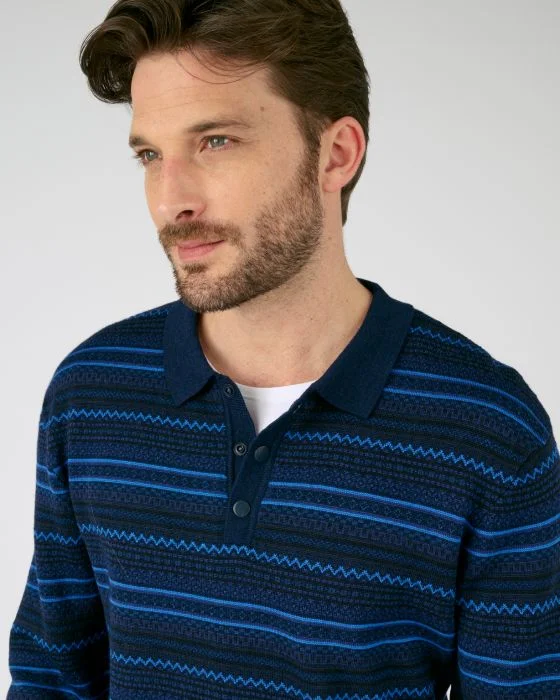 Pull jacquard rayé à col polo
