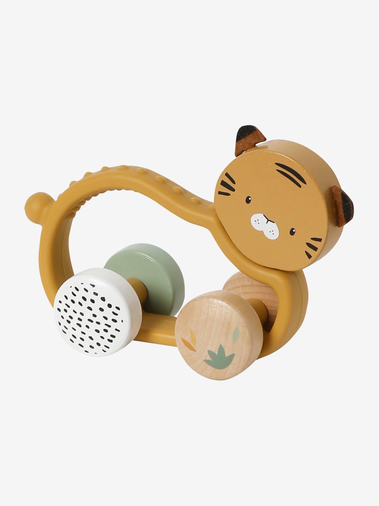 Vertbaudet Baby Tiger-Rassel aus Silikon & Holz FSC - orange pandafreunde