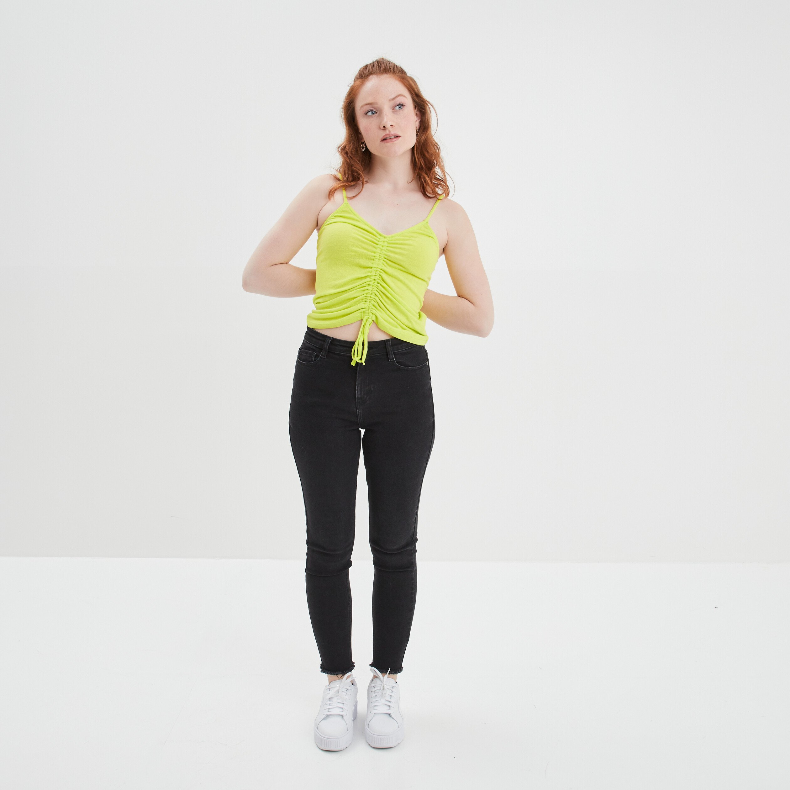 Débardeur cropped avec lien Creeks jaune fluo femme | La Halle