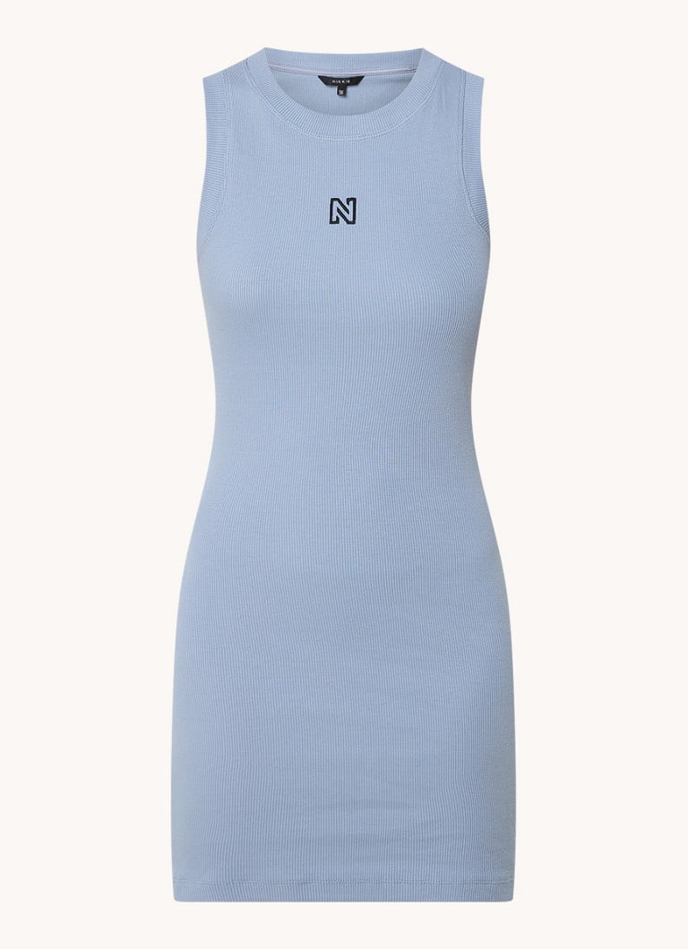 Rochie mini Nikkie Dadley din tricot cu nervuri, spate deschis și logo
