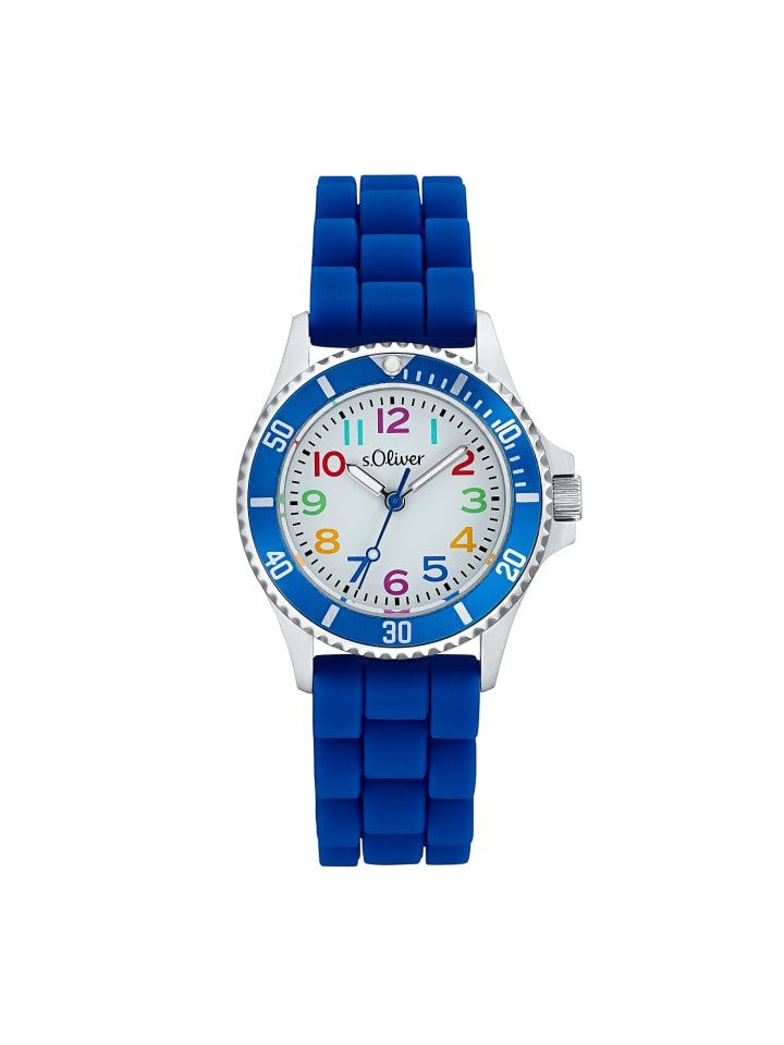 s.Oliver Quarzuhr Silikon, Edelstahl in blau günstig kaufen 20 cm